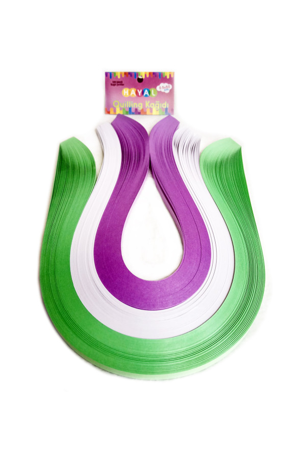 Quilling Kağıdı - Açık Yeşil, Beyaz ve Lila 300lü